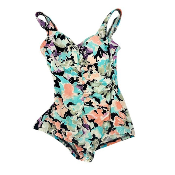 VTG Maxine Of Hollywood 14 Retro Inspired Floral One Piece Bathing Suit Pinup - Picture 1 of 12